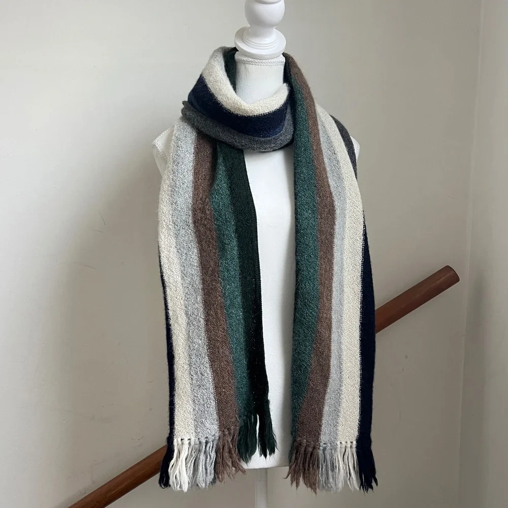Chunky Extra Long Winter Neck‎ Scarf Fringe Striped Alpaca Knit Cozy Oversized